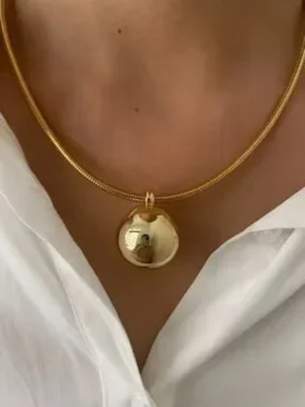 Gold Polished Dome Pendant Necklace